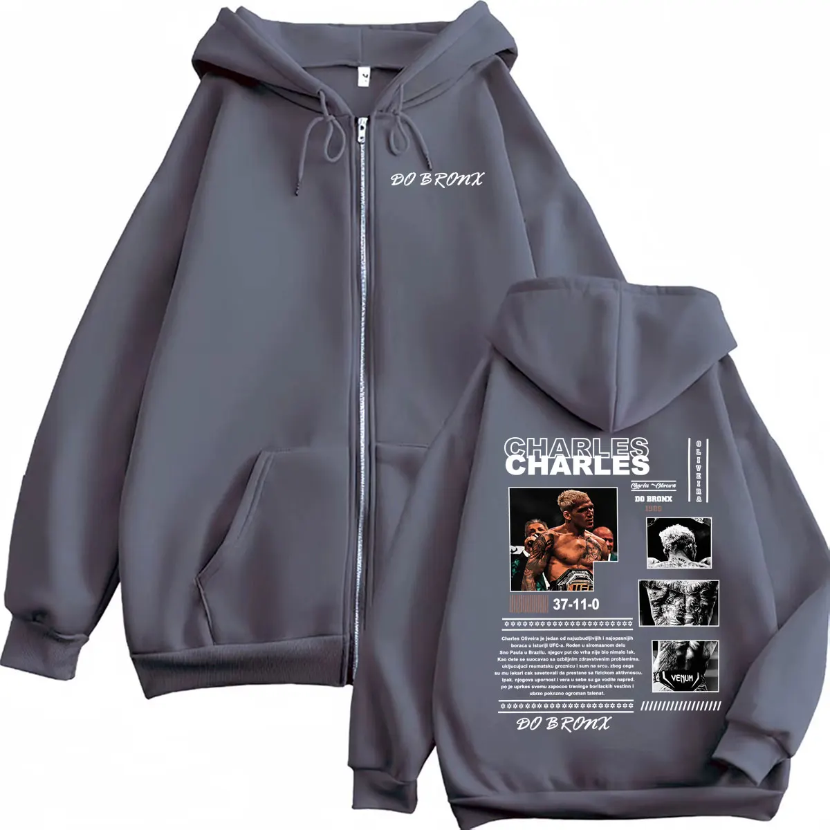 Customization Limited Charles Oliveira Do Bronx Zipper Hoodies Men's Violence Aesthetics Jacket Sweatshirt High Quality Zip Up P