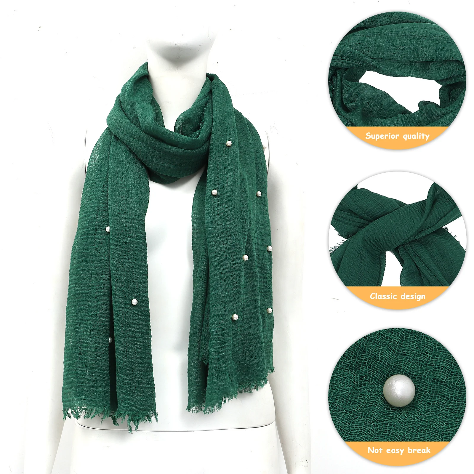 

1 шт., шарф на голову с жемчугом, мягкая прочная хлопковая шаль, уличный универсальный многофункциональный шарф, женский летний осенний модный шарф