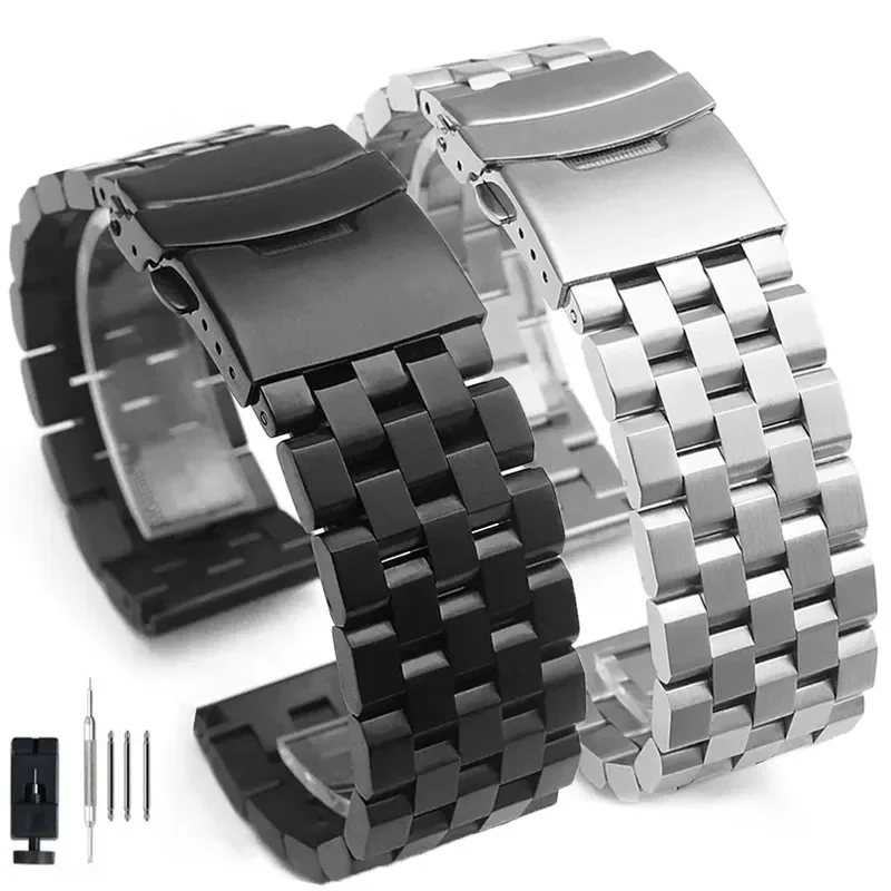 18 20 22 24mm Luxury Stainless Steel Strap for Seiko for Huawei Universal Wrist Band Metal Watch Buckle Sport Men Watch Bracelet