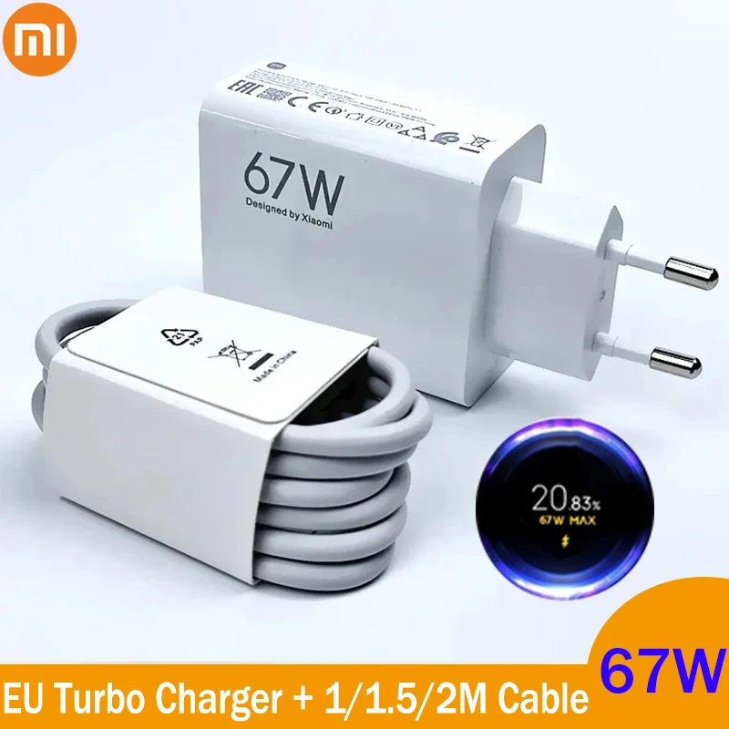 Original Xiaomi 67W Fast Charger EU Turbo Charge 2M 1.5M Type C Cable For Mi 13T 12T 13 Ultra Pro Redmi Note 12 13 Pro+ Poco X6