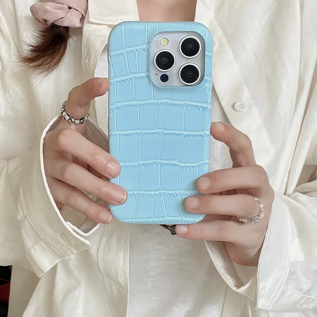 Fashion Simplicity Solid Color Crocodile Skin Pattern Shockproof Protective Phone Cover Case for iPhone 16 15 14 13 Pro Max image 4