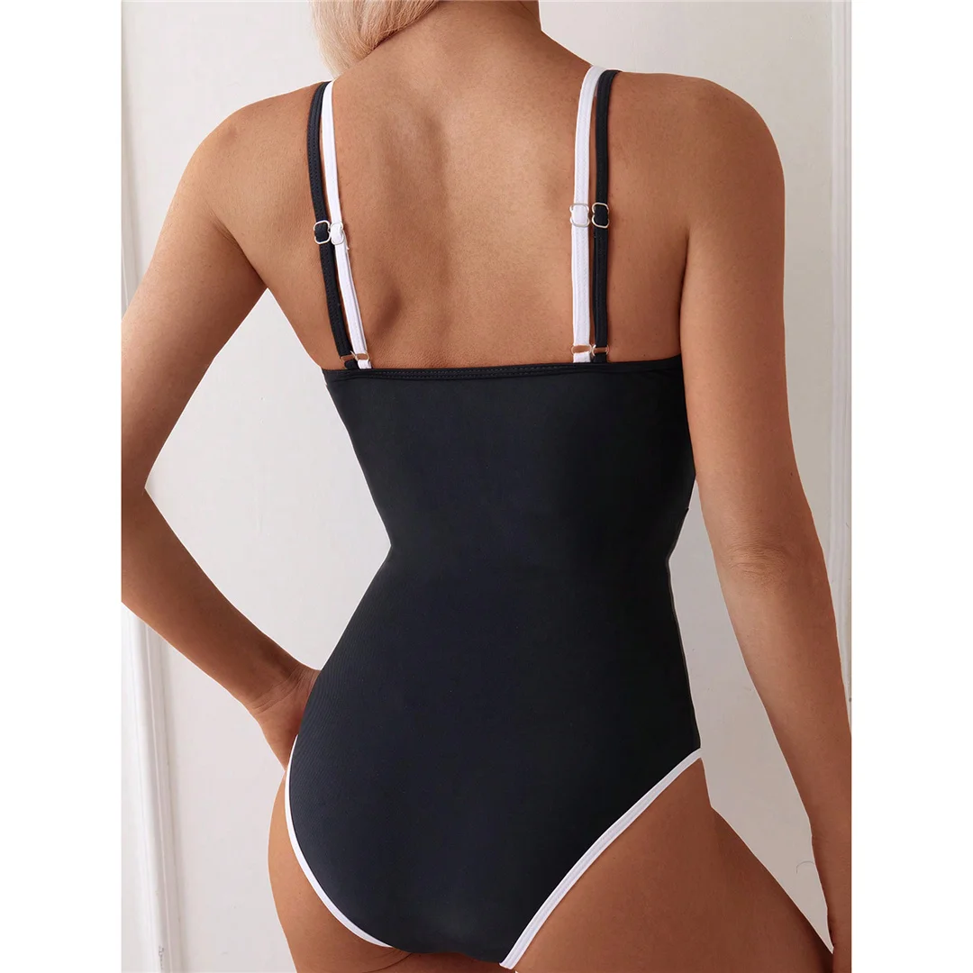 S - XL, rückenfreier, hoch geschnittener Badeanzug mit seitlichen Einsätzen, einteiliger Badeanzug für Damen, gepolsterter Monokini-Badeanzug, Badebekleidung, Badeanzug, Modell V6789. – Detail 9