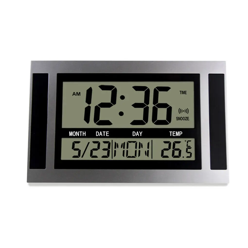 LCD Display Digital Wall Clock with Calendar Day Month Year Temperature Display Clock