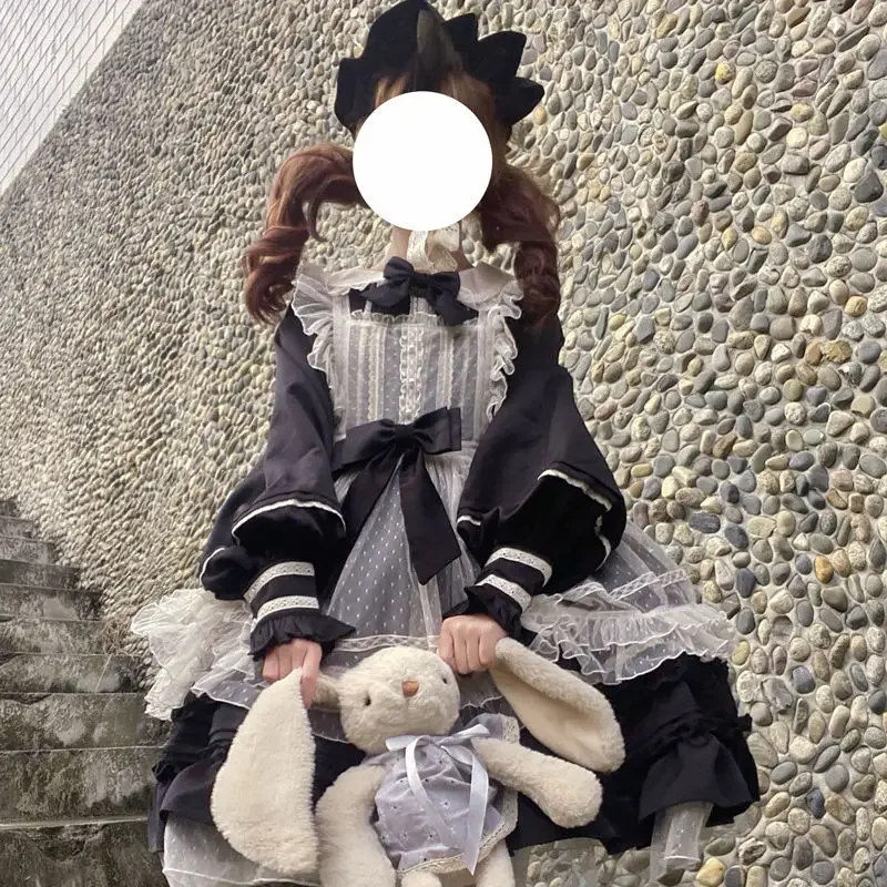 A-Linie Spitze Cosplay Party Kleid Dame Kawaii HEIßER VERKAUF Frühling 2025, Frauen Langarm Süße Japanische Lolita Kleid Weibliche