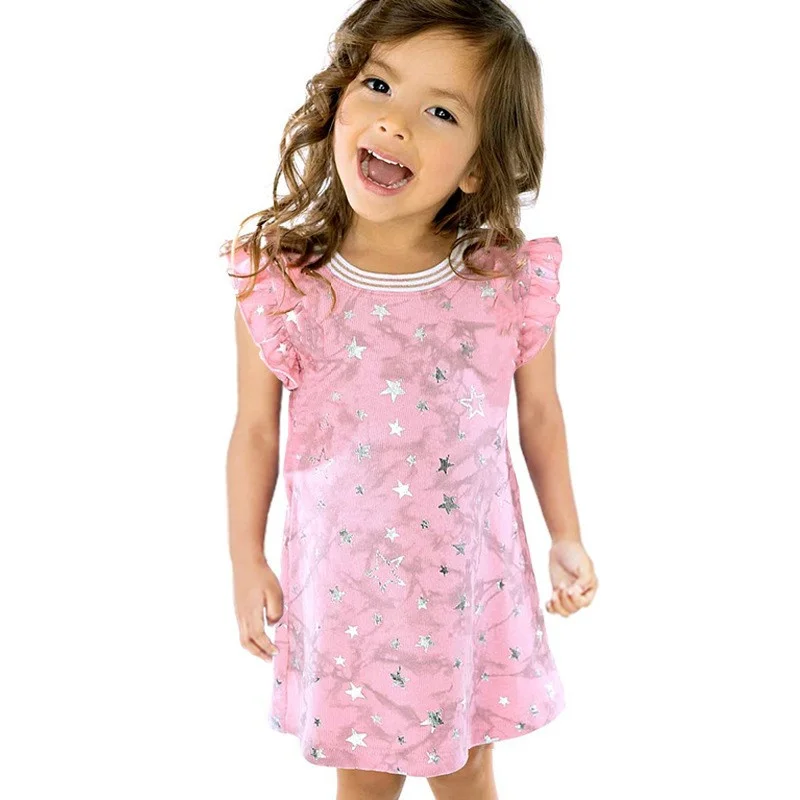 Vestidos sem mangas estampados para meninas, vestido de princesa, traje infantil, desenhos animados Frocks, roupas de verão, medidores de salto, 2-8t