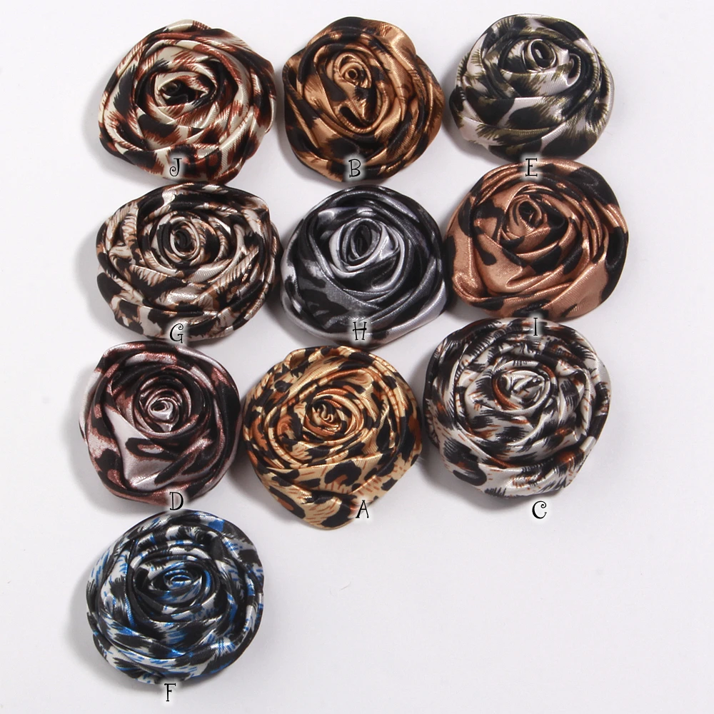 Fabric Leopard Print Rose Bud DIY Handmade Rose Fabric Flower Hair String Necklace Shoes Clothing Baby Girls Hair Accessories