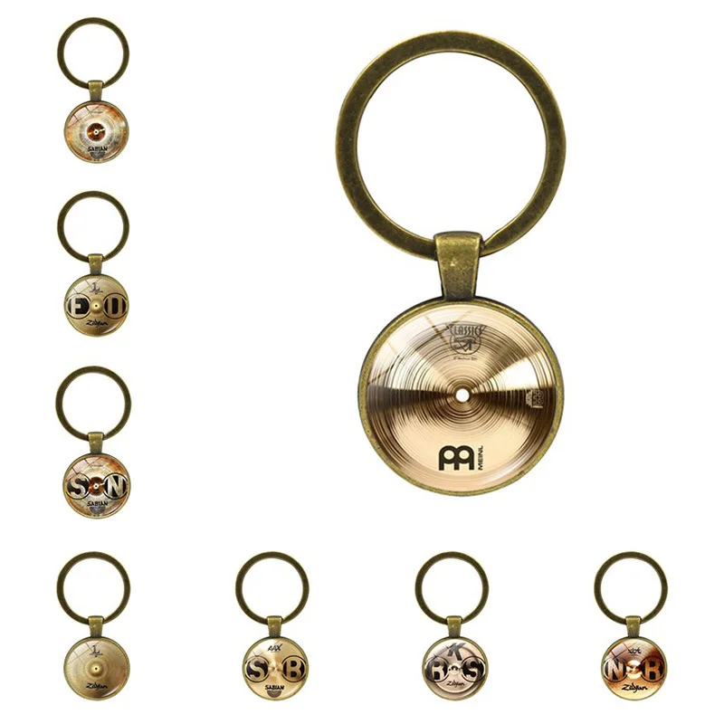 drummer keychain Drum Set Glass Ball Keychain Keyrings Pendant Metal Cabochon Keyring Lobster Clasp Pendant Jewelry