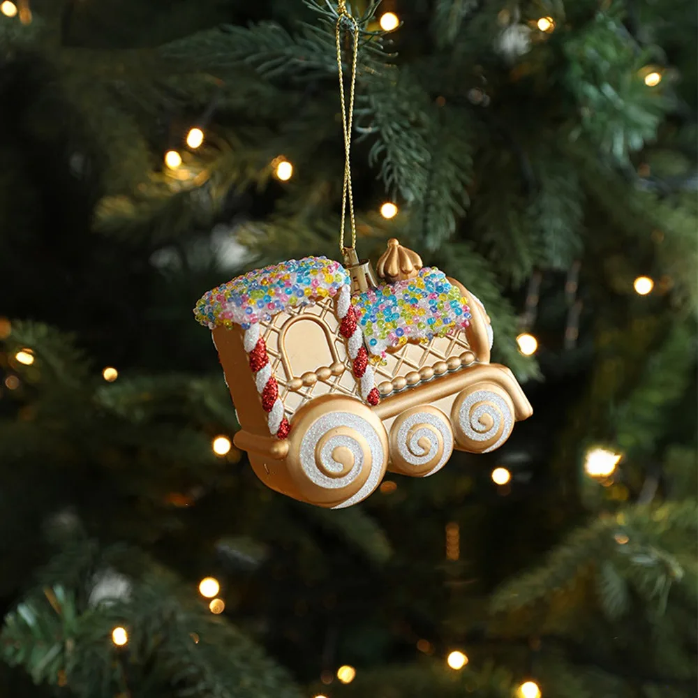 Pingente de árvore de natal dourado cintilante desenho animado pequeno urso esquilo ornamento casa de natal acabamento fosco