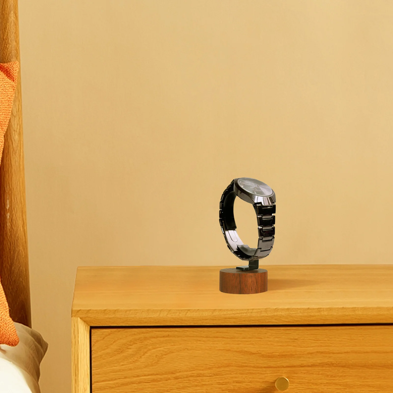 

Acrylic C-Ring Watch Display Stand Black Walnut Wood Base Stylish Single Watch Holder Organizer Display Retail Home