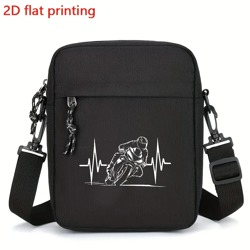 

Fashion Black "Motorcycle Heartbeat" Pattern Crossbody Bag Men Casual Motorcycle Theme Shoulder Bag Motorcycle Fan Phone Pouch