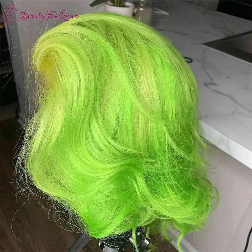 Peluca Bob corto de cabello humano verde lima, encaje frontal 13X4, densidad del 180%, tiene una peluca que te hace que el coraje para iniciar sobre el cabello de ángel