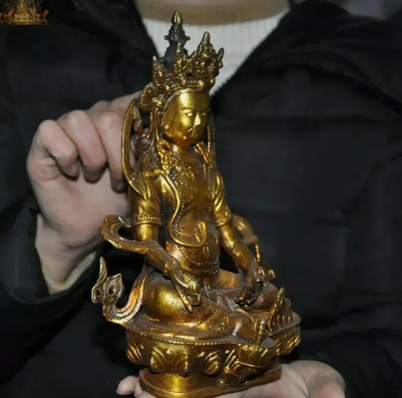 Old Tibetan Buddhism Bronze gilt Yellow Jambhala Mammon Wealth god Buddha Statue