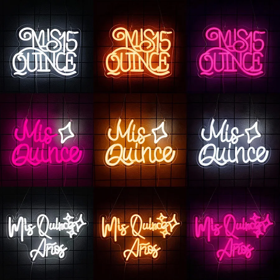Letrero Luminoso de Neón 'Mis 15 Quince' para Decoración de Pared, Luces LED de Neón para Decoración de Fiesta de 15 Años, Letrero Luminoso para Regalo de Cumpleaños para Chicas