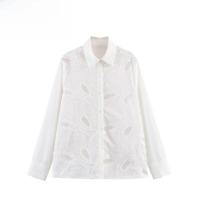 

Новая женская блузка с длинным рукавом и вышивкой, модная, осенне-зимняя, универсальный дизайн, с плотной вышивкой, из полиэфирного волокна, приятная к телу.