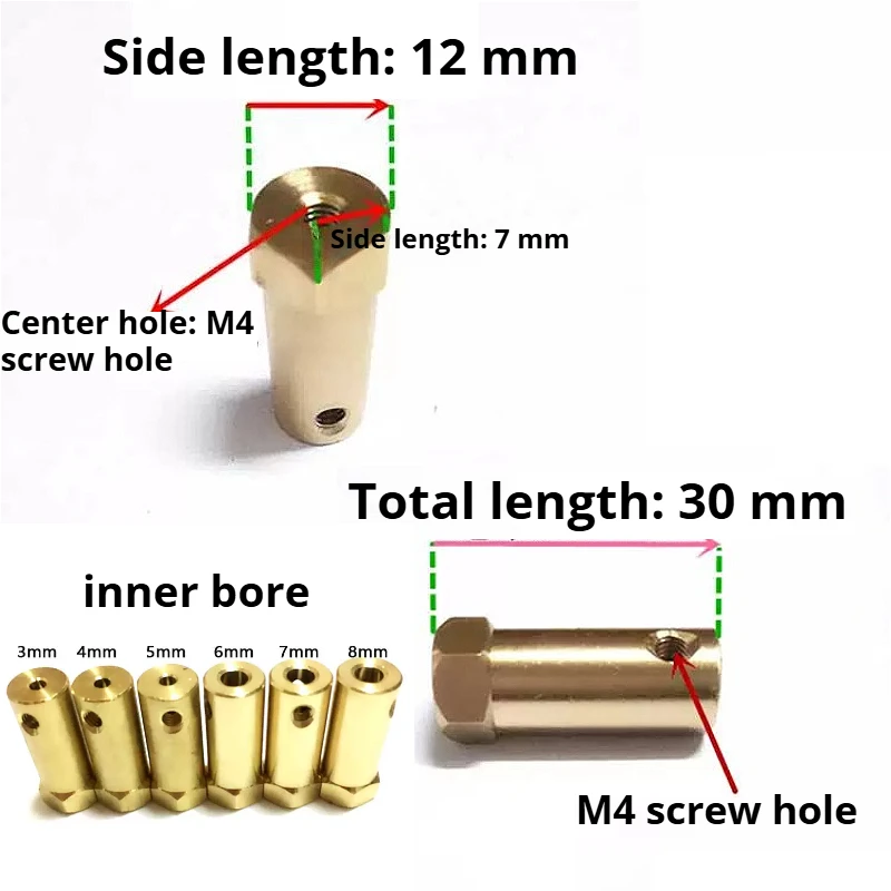 3mm 4mm 5mm 6mm 7mm 8mm Brass Hexagonal Shaft Coupling Motor Transmission Connector Model Car Wheels Tires Shaft