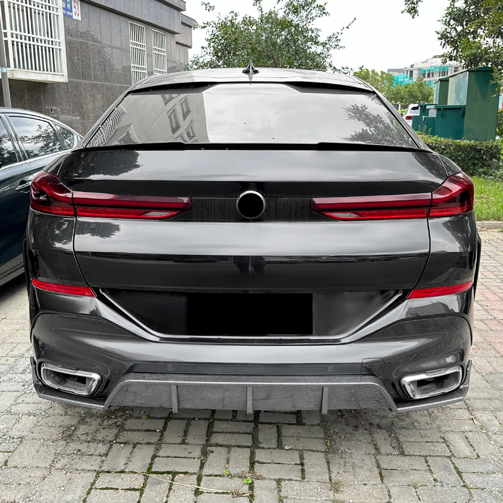 Lábio difusor de para-choque traseiro, para bmw x6 g06 2019-2024, aparência de fibra de carbono/preto brilhante, bota traseira, spoiler inferior, placa protetora