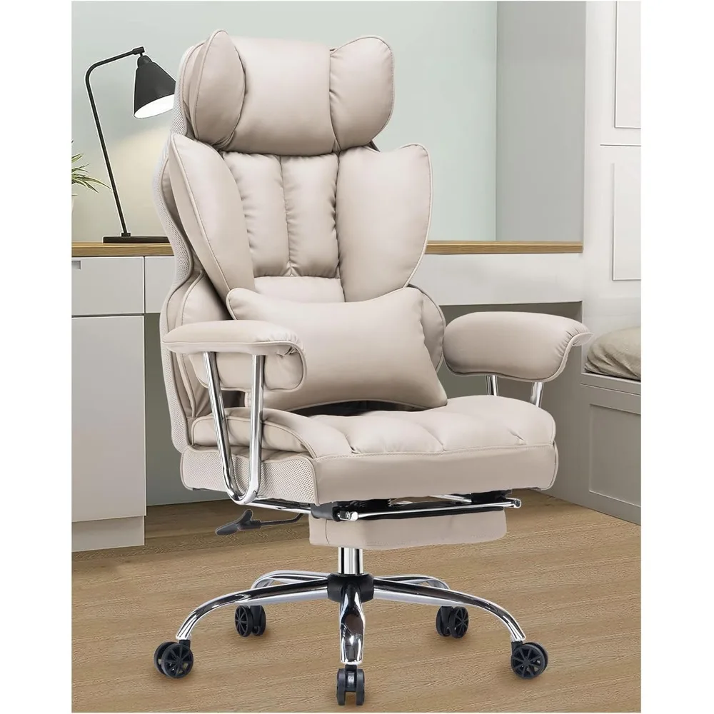 

Desk Office Chair PU Leather Computer Chair, Executive Office Chair with Leg Rest and Lumbar Support, Grey Office Chair