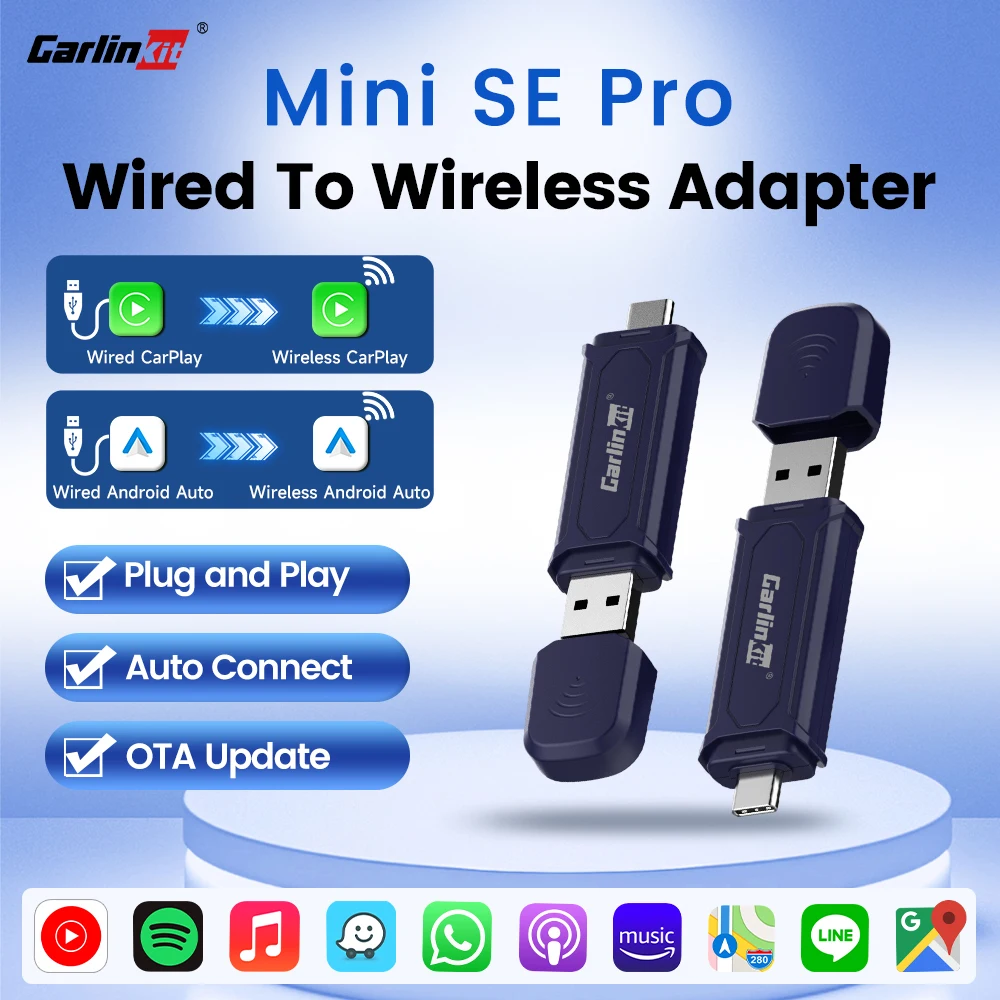 CarlinKit Mini 5 Pro Wireless CarPlay Adapter USB Dongle Wired to Wireless Android Auto 5Ghz WiFi Fast Connect Split Screen OTA
