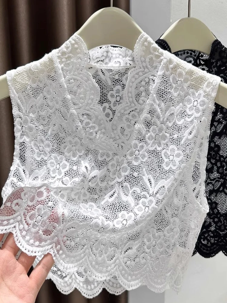 

Белый кружевной топ без рукавов с вырезами и имитацией воротника, облегающий, для мужчин и женщин