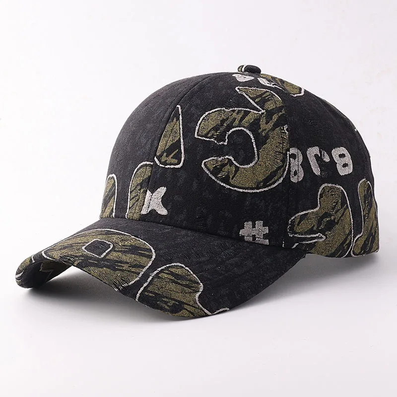 Full-size large-letter graffiti printed fringed baseball cap, both men's and women's styles, suitable for music festivals