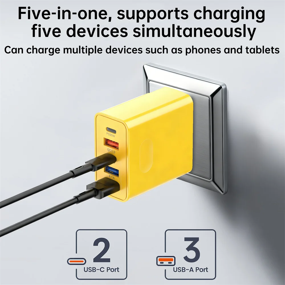 5Ports USB C Charger 120W Fast Charging Adapter PD QC3.0 Wall Charger For iPhone 16 15 Samsung Xiaomi Quick Charge EU/US/UK Plug