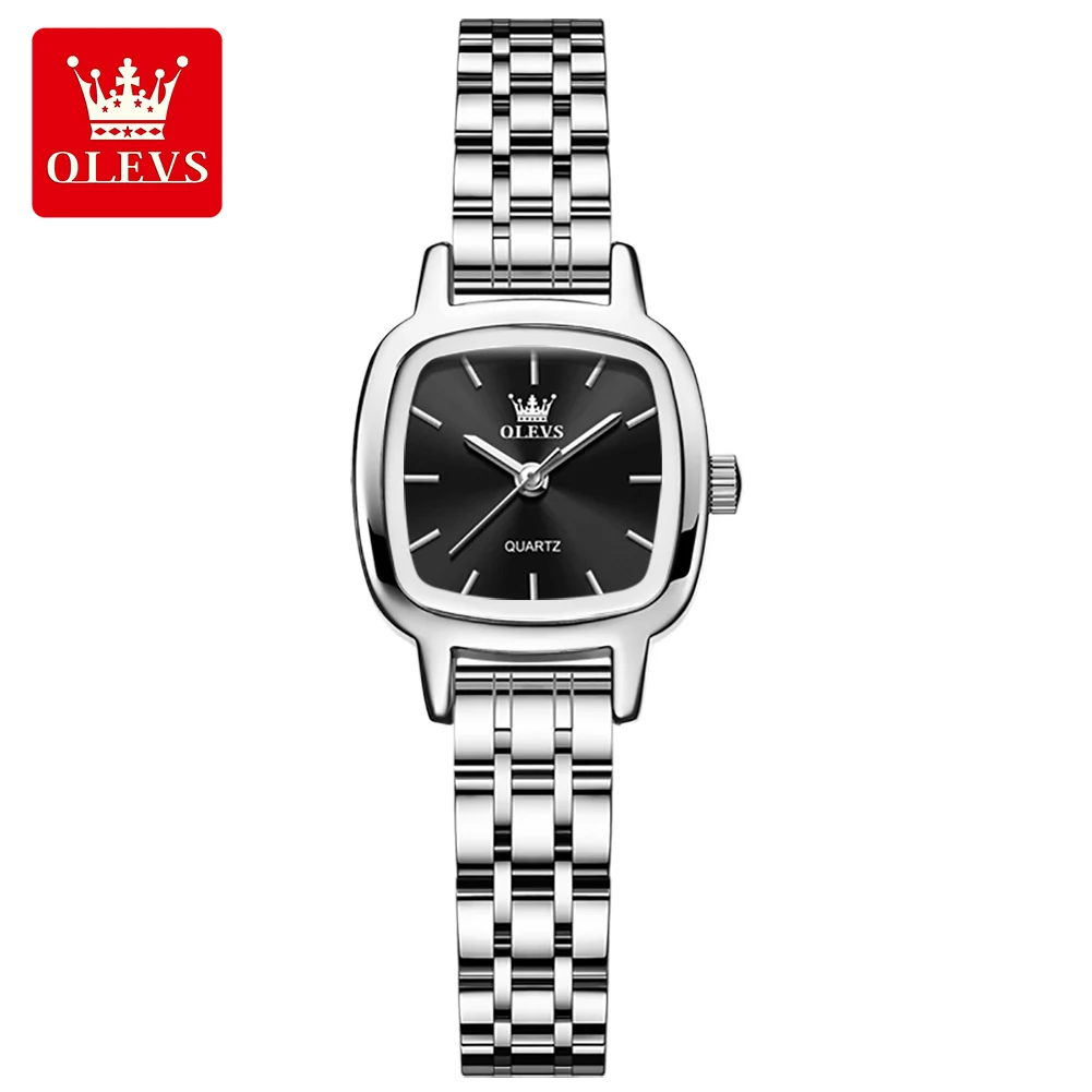 OLEVS 5675 Original Quartz Watches for Woman Fashion Square Small Dial Elegant Ladies Wristwatch Solid Steel Strap Women's Watch