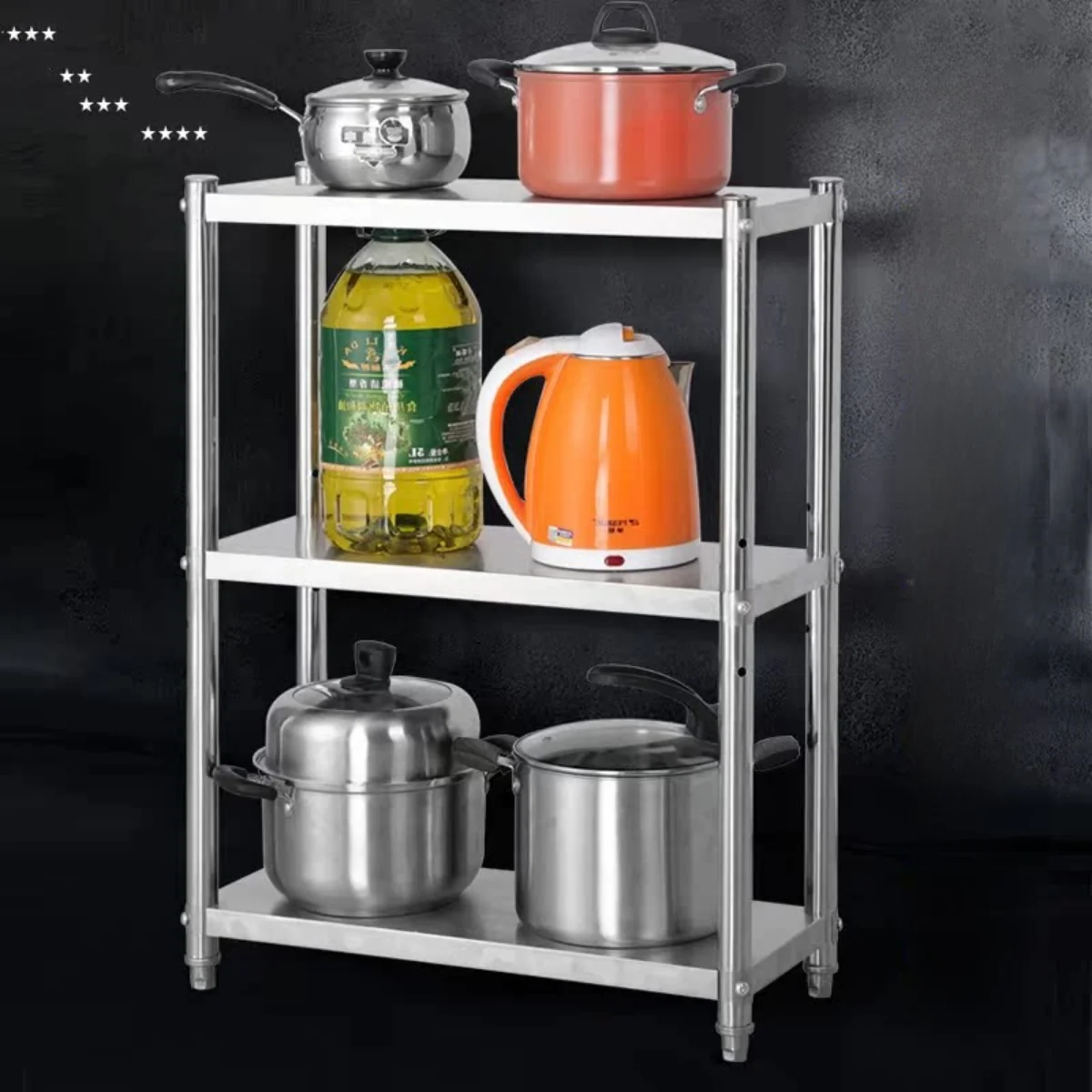 

Stainl Steel Kitchen elf Tee-layer Stand Rustproof 20 Stainl Steel Material Cabinet under Counter Storage Ra