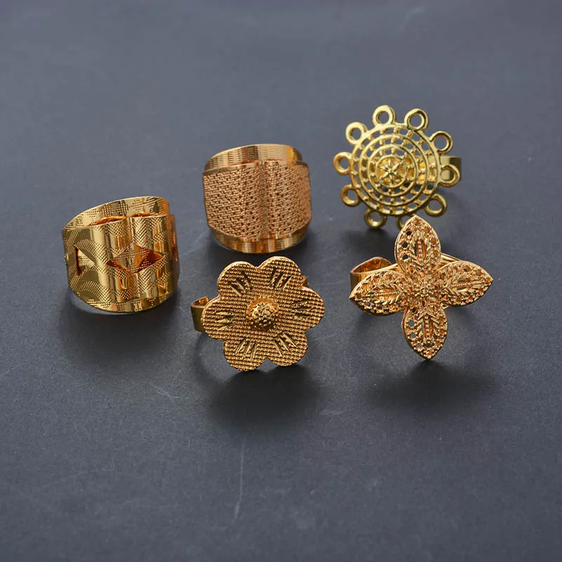 Ethiopian Gold color Flower Ring for Women/Teenage Girls Gold Color Charm Party Jewelry African Arab Items image 2