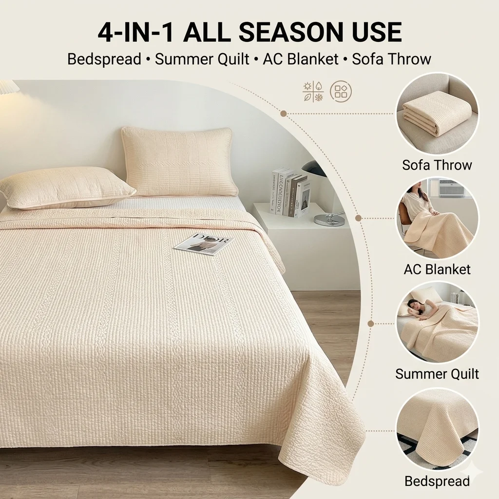 100% Cotton Quilted Bedspread Class A Standard Soft Breathable Xinjiang Cotton Bed Cover Blanket Machine Washable Solid Color