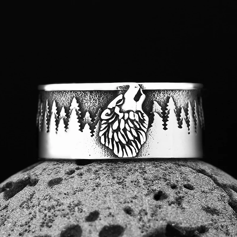 Dropshipping Retro Wolf Women Men Rings Crystal Forever Love Animal Promise Couple Jewelry Matching Punk Viking Anels
