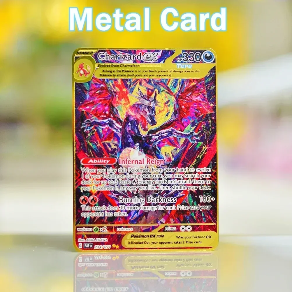 Pokemon Card Metal Pokémon Letters Van Gogh Gold Iron Cards Charizard Vmax Pikachu Gx Mewtwo Ex Vstar Anime Game Toys Kids Gifts