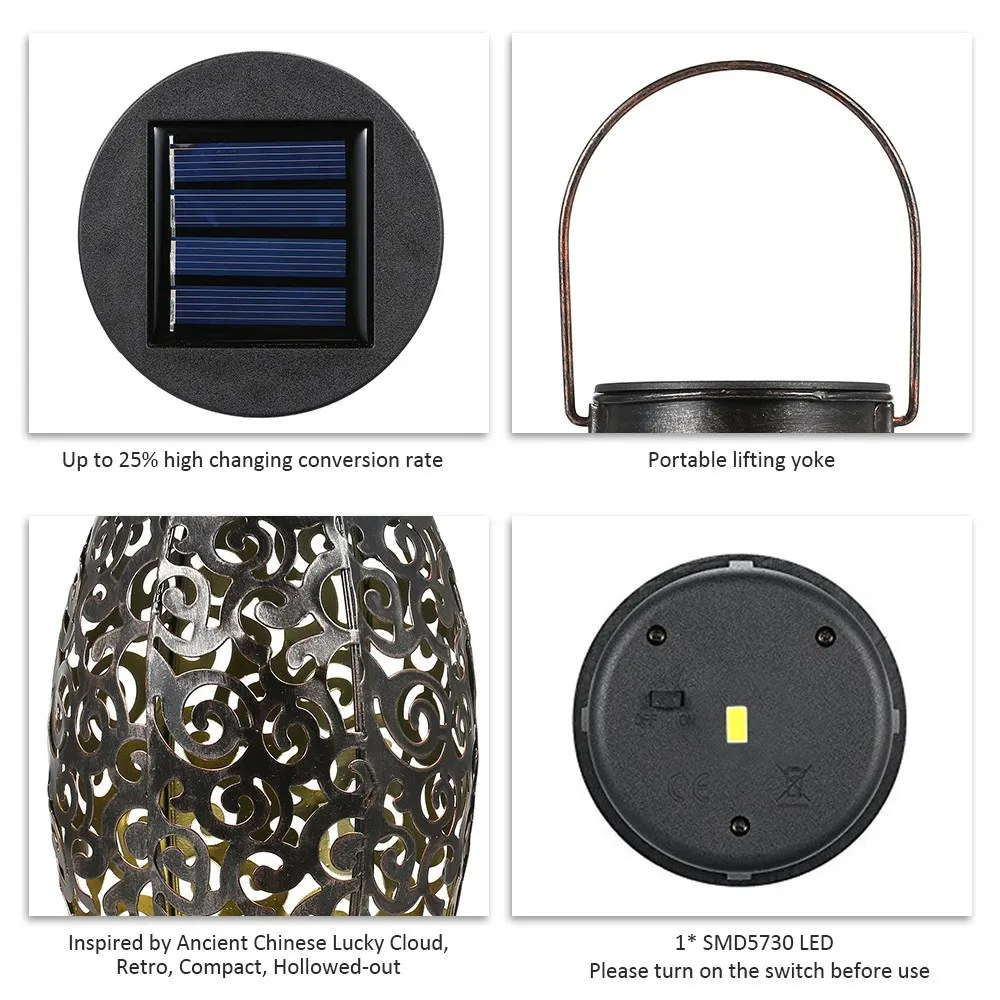 Solar Power Energy LED Lantern Light Outdoor IP44 Hanging Lamp for Patio Garden Courtyard Pathway