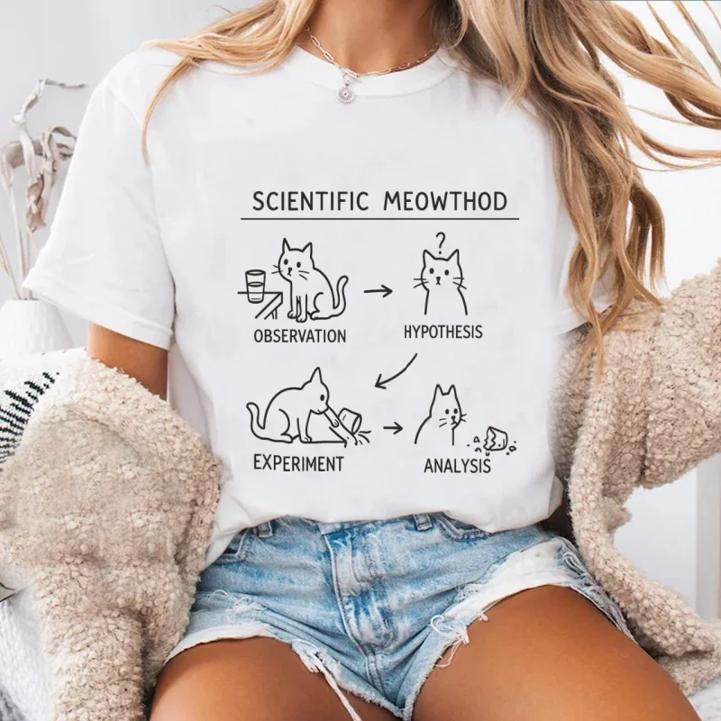 Scientific Meowthod Cat T Shirt Funny Science Cat Tee Humor Tee Men Women Cotton Short Sleeve Round Neck Printed Tshirts