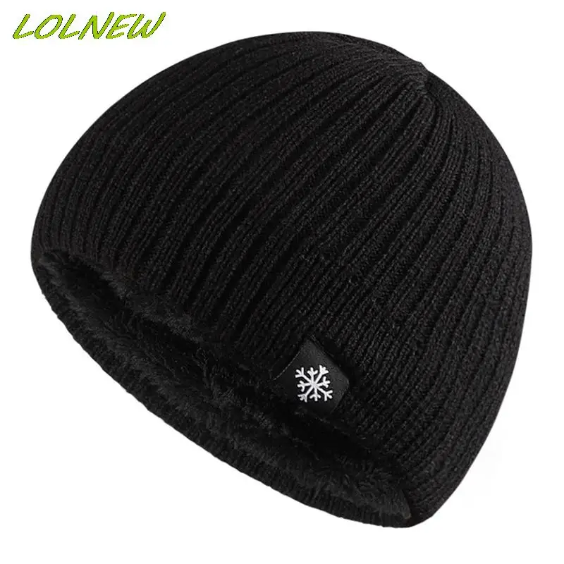 Men\'s Snowflower Beanies Winter Hat Women Knitted Hats For Men Cap Winter Beanie Hat Gorro Thick Warm Brimless Fur Bonnet