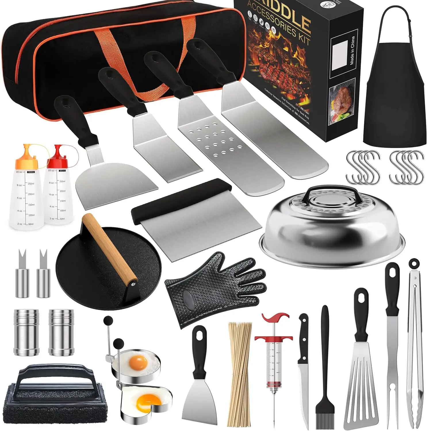 

134-Piece Griddle Accessories Kit for Blackstone Flat Top Grills - Includes Dome, Burger Press, and BBQ Tools