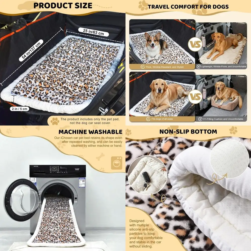 

Нескользящее моющееся одеяло для домашних животных 24,8 x 54 дюйма для автомобильных сидений, внедорожников, грузовиков, 2-слойное, с леопардовым принтом