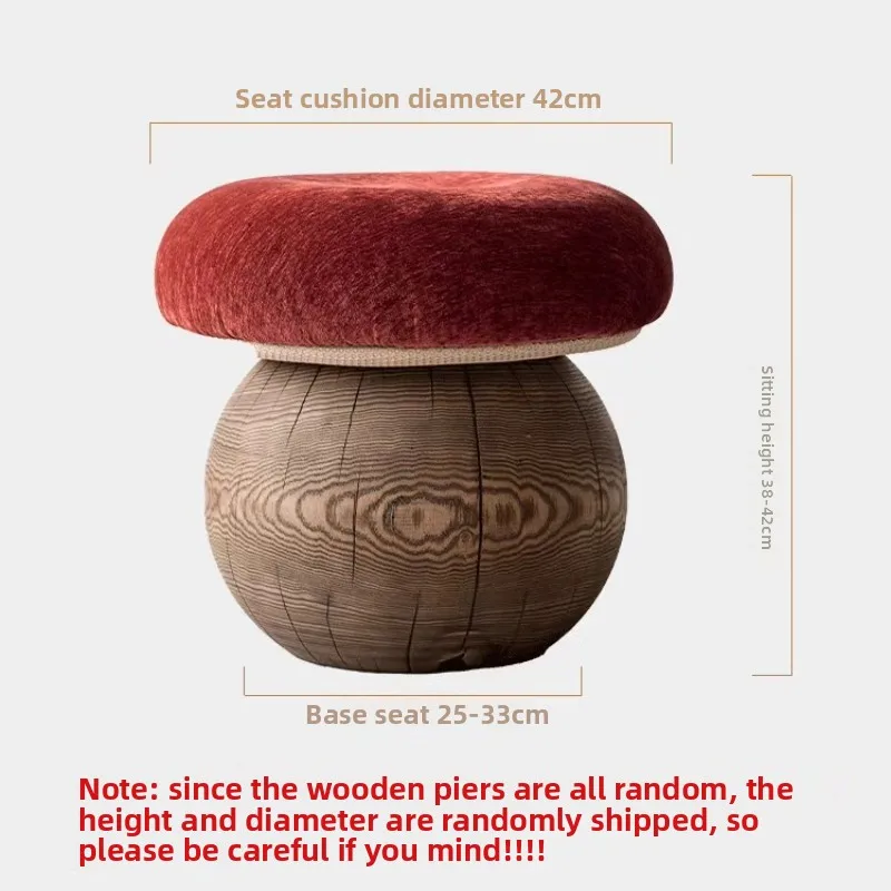 Natural Wood Mushroom Stool Round Ottoman for Living Room Handcrafted Solid Wood Entryway Bench Minimalist Shoe Stool for Decor - view 6
