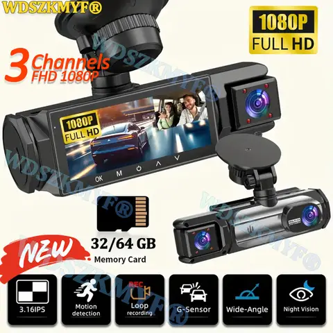 자동차 2/3 채널 1080P 비디오 레코더 Dashcam 블랙 박스 자동차 DVR 옵션 후면보기 카메라에 대 한 3.16 인치 IPS 스크린 대시 캠