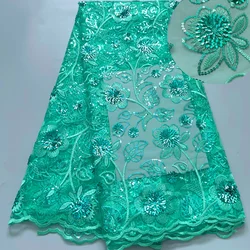 2024 French Sequined Lace Mesh Tulle Fabric High Quality Embroidery 5Yard African Lace Fabric Nigerian Bride Wedding Dress A3859