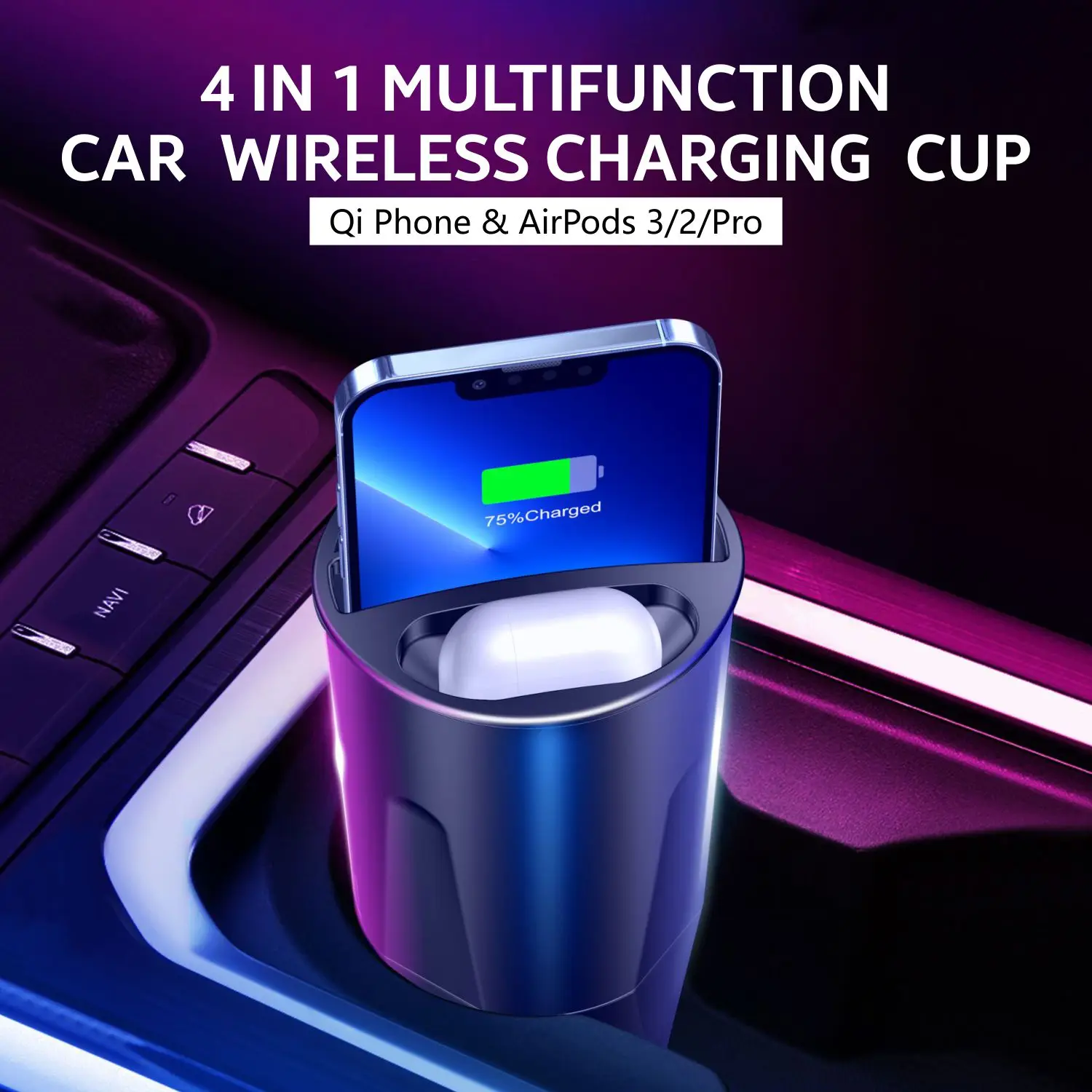 

15W Multifunctional Car Wireless Charging Cup 4-in-1 Charger Holder For Samsung S21/20/10 iPhone 11 12 13 14 15 16Charger Holder