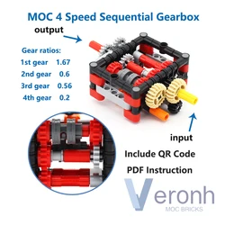 MOC High-tech Compact 4 Speed Sequential Gearbox Set Building Blocks Compatible with Power Functions Kit Technical Bricks Toys