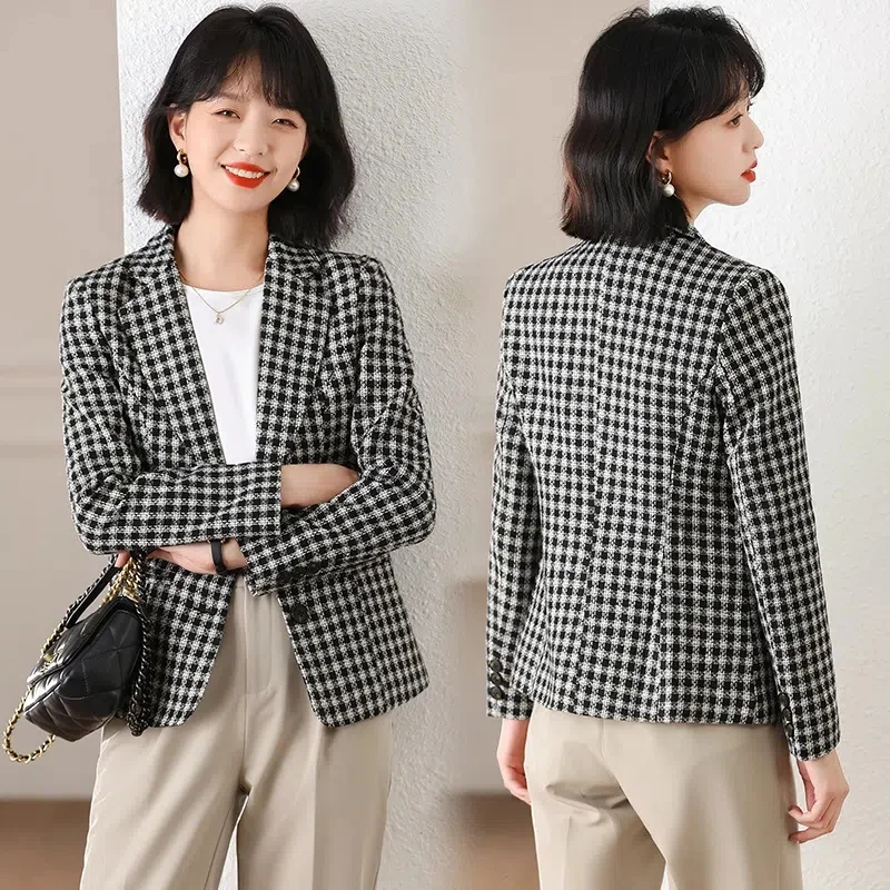 Blazer Frauen Frühling Herbst neue 2024 Mode Langarm Plaid Freizeit anzug Mantel Frauen koreanische Kurz anzug Jacke weibliche Oberbekleidung