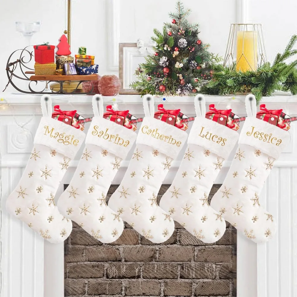 Christmas Stockings 10 Pack White Christmas Stockings with Names Large Faux Fur Custom Stockings Christmas  Xmas Stocking