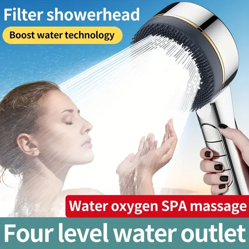 Four-speed Adjustment Shower Booster Shower Head Bathroom Household Water Heater Bath Handheld Shower Head Bracket Set