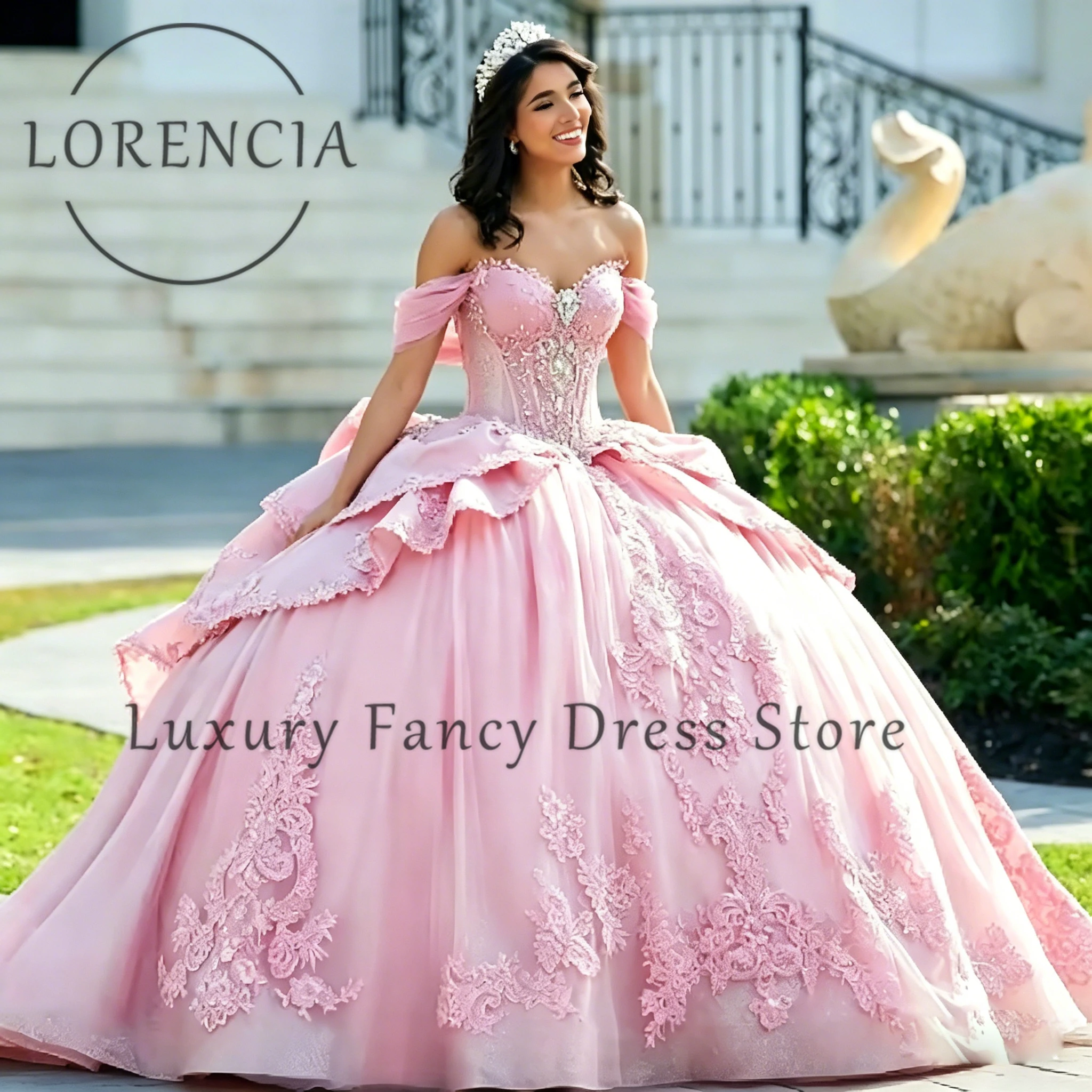Precioso vestido de quinceañera con hombros descubiertos, escote corazón, cristales, flores 3D, gran lazo en la espalda, vestido de gala con cordones, personalizado, vestido madrinha
