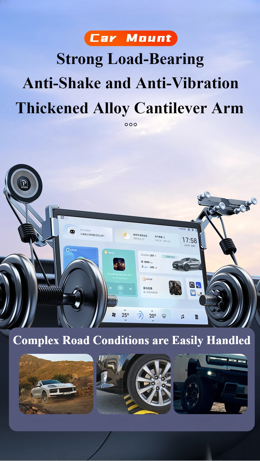 Hipacool Dual-position Car Screen Phone Holder Bracket Metal 360° Adjustable Stand for Tesla Model 3 Highland Y Car Accessories
