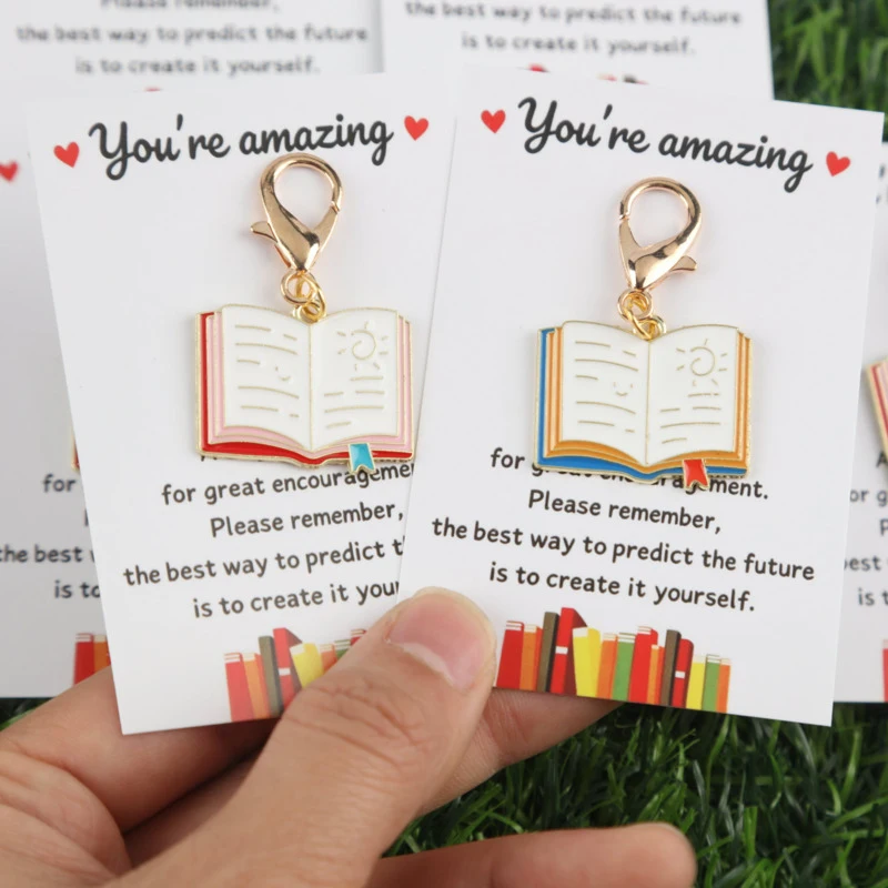 4/8pcs 2d  Colorful Book Page Series Keychain Set Belt“You are awesome”Card  Suitable for exams / Start of school Can be hung on
