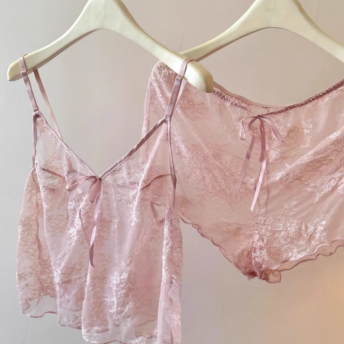 

ElyraLux Women Harness Pajama Suspender Shorts for Women Pajamas Set Lace Silk Lingerie Pyjamas Shorts Set Pink lace pajamas