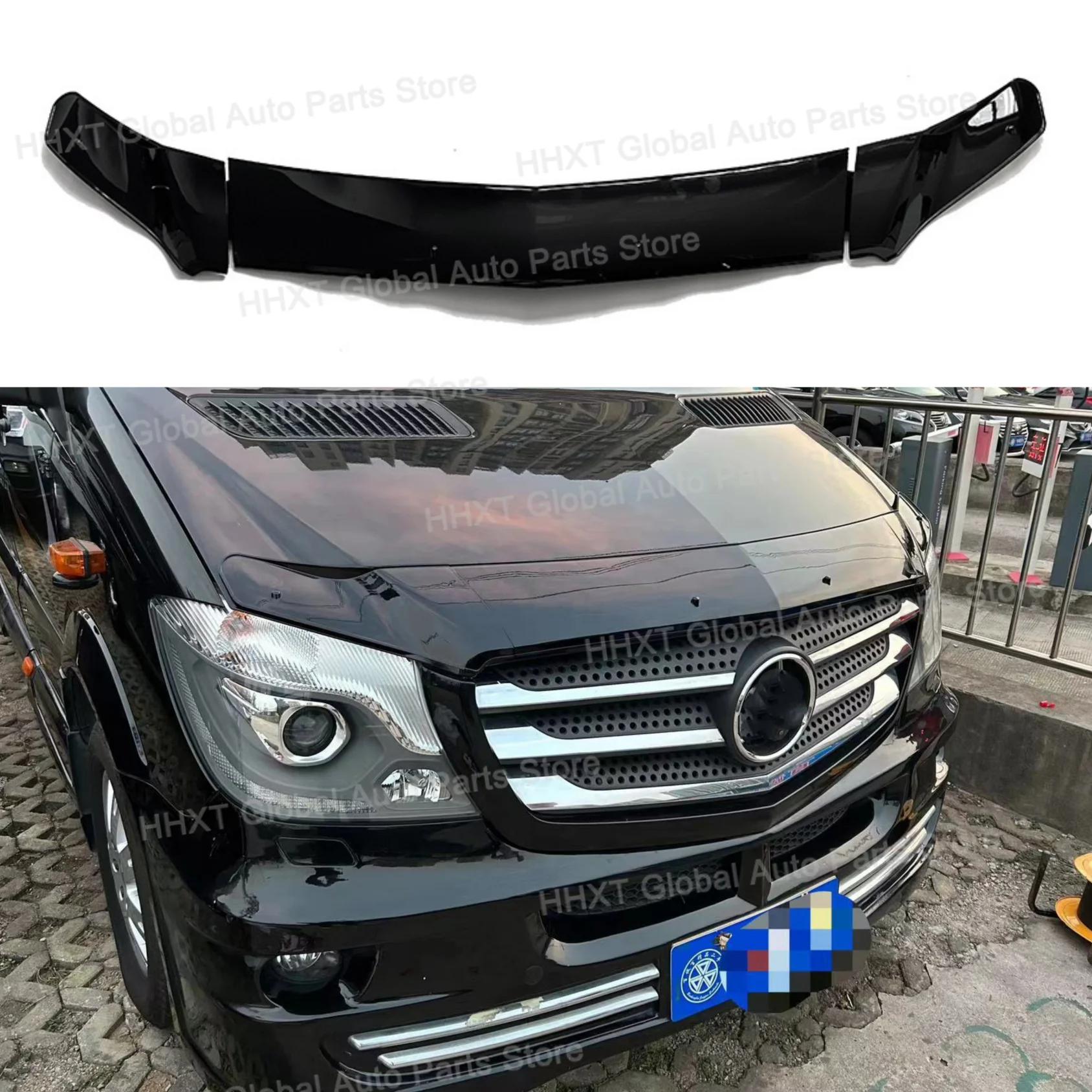 For Mercedes-Benz Sprinter W906 2014-2017 Car Accessories ​Front Hood Trail Armor Hood Stone Protector Guard Glossy Black ABS