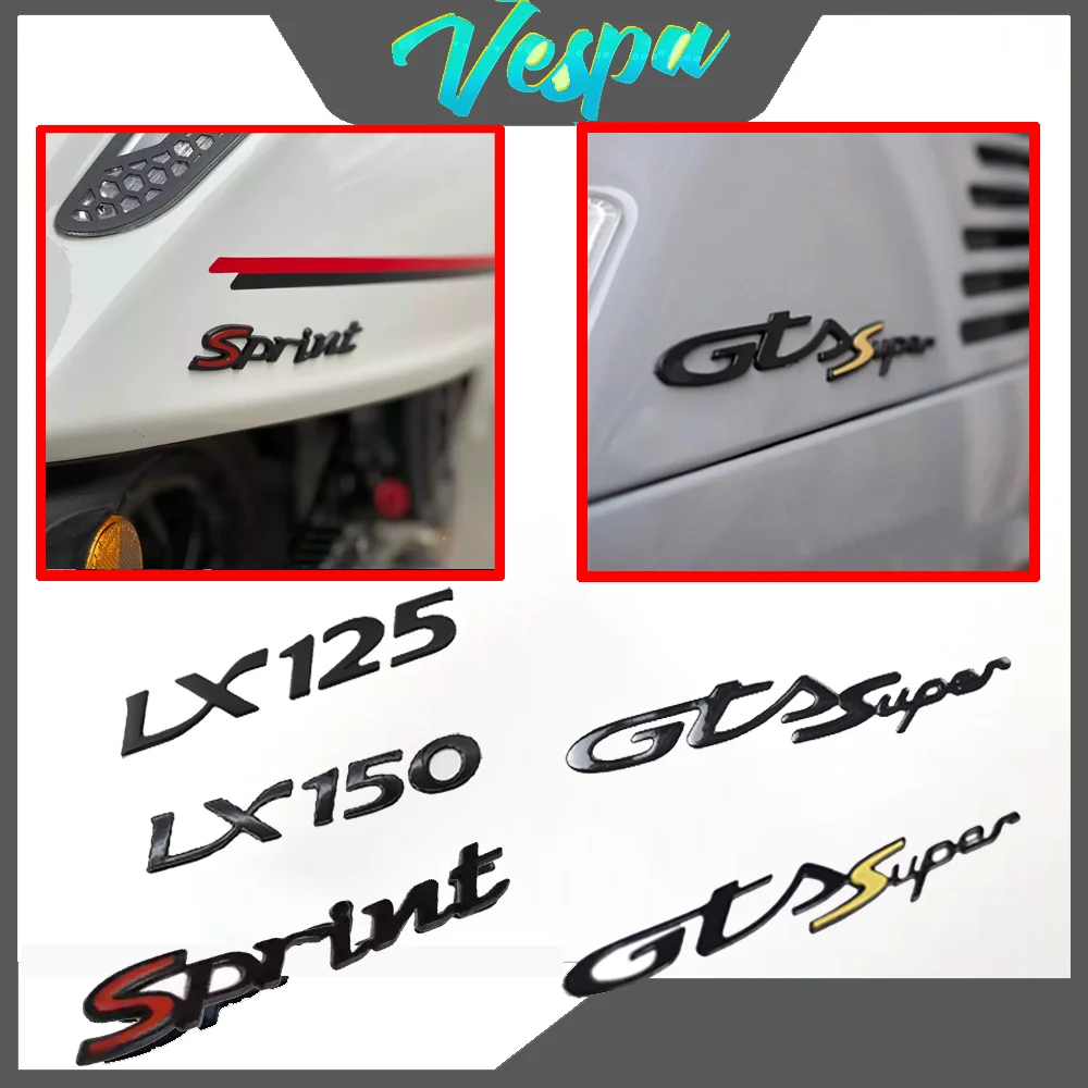 For Vespa GTS Sprint LX 3D Logo Stickers Motorcycle Accessories Decals Super GTV S Hpe GTS300 LX150 LX125 300 250 200 150 125 50